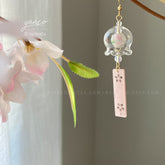 Cherry Blossom Wind Chime Earrings Dangle - Japanese Wind Chime - Wind Bell Earrings - Japanese PinkSakura Earrings - unique dangle